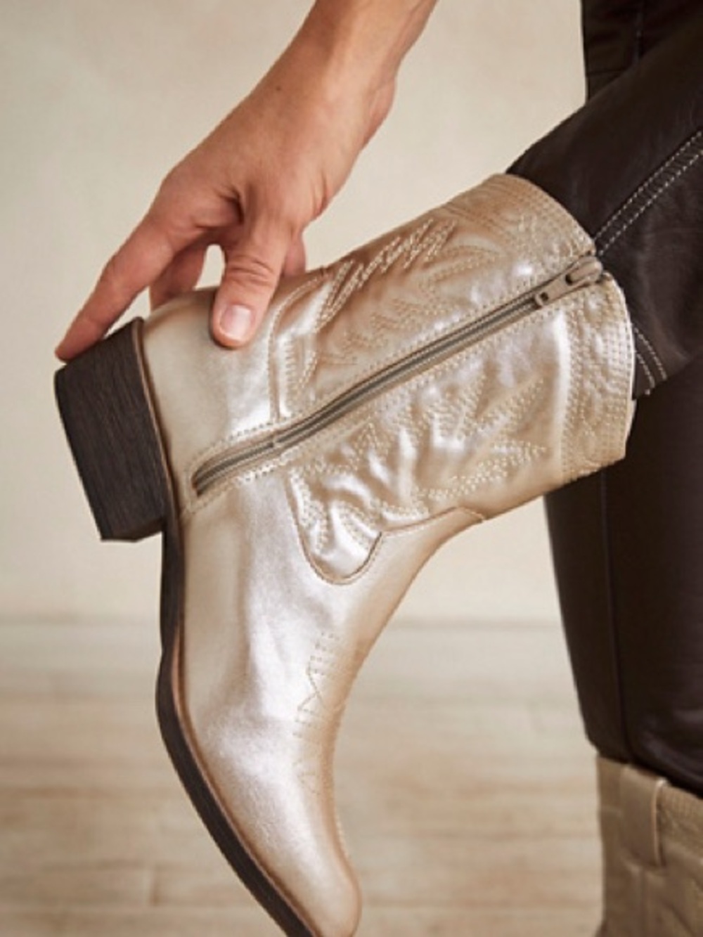 Coconuts by Matisse Metallic Western Ankle Boots free people pistol pewter vegan